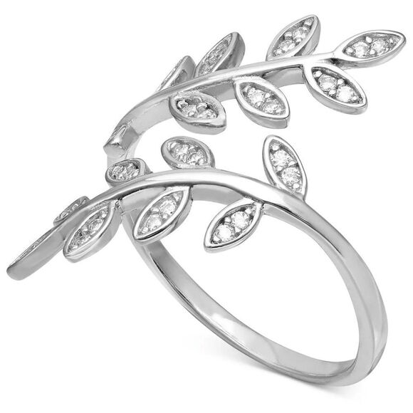 New in box GIANI BERNINI Cubic Zirconia Leaf Bypass Ring in Sterling Silver - Picture 2 of 5